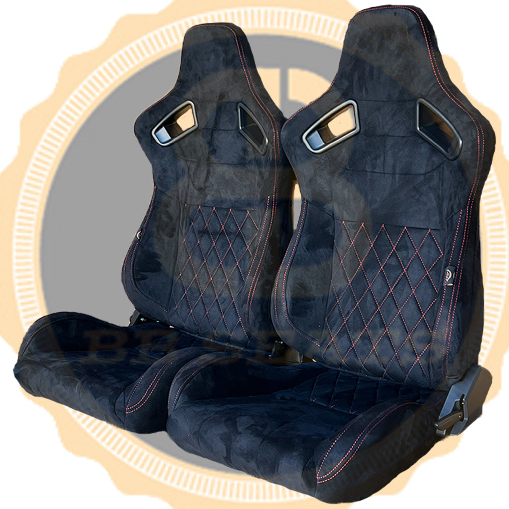 Pair BB6 RS Diamond Stitch Suede Fabric Seats + Universal Runners