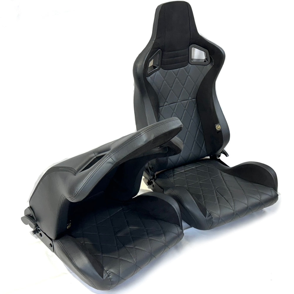 Pair BB6 Diamond Stitch / Alcantara Bucket Sports Seats + Runners