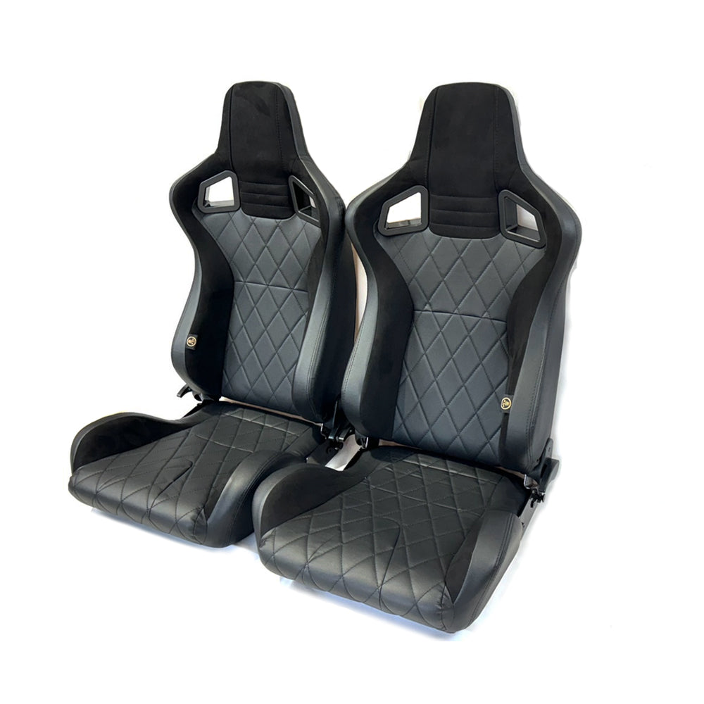 Pair BB6 Diamond Stitch Alcantara Bucket Sports Seats Runners