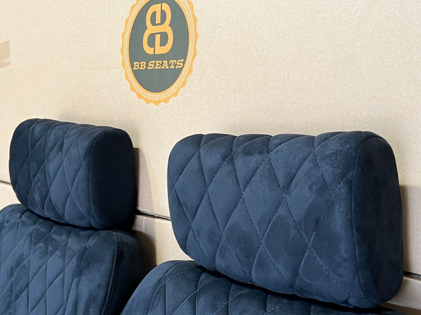 Pair BB1 Clubsport Suede Quilted Diamond Stitch Classic Bucket Seats with Headrests + Universal Runners