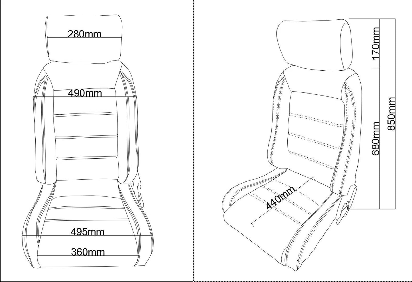 Pair BB Sportsman Classic Reclining Bucket Sports Seats with Headrests