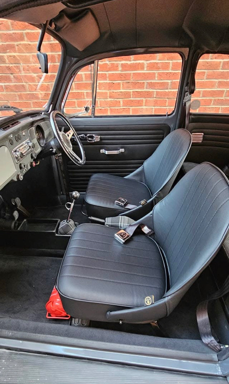 Pair BB Vintage Low Round Back Tipping Hinged Bucket Seats + Runners