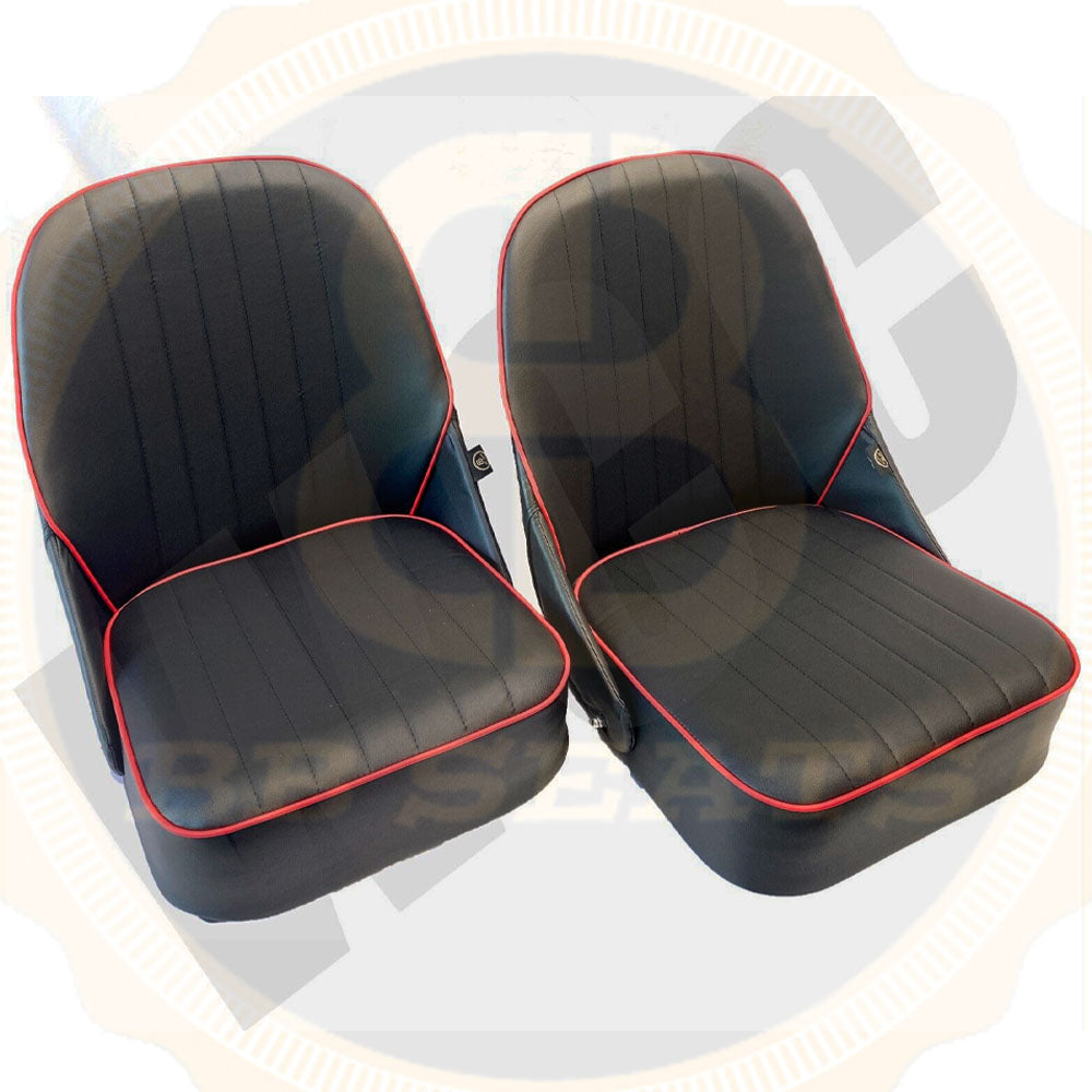 Pair BB Vintage Low Round Back Tipping Hinged Bucket Seats + Runners