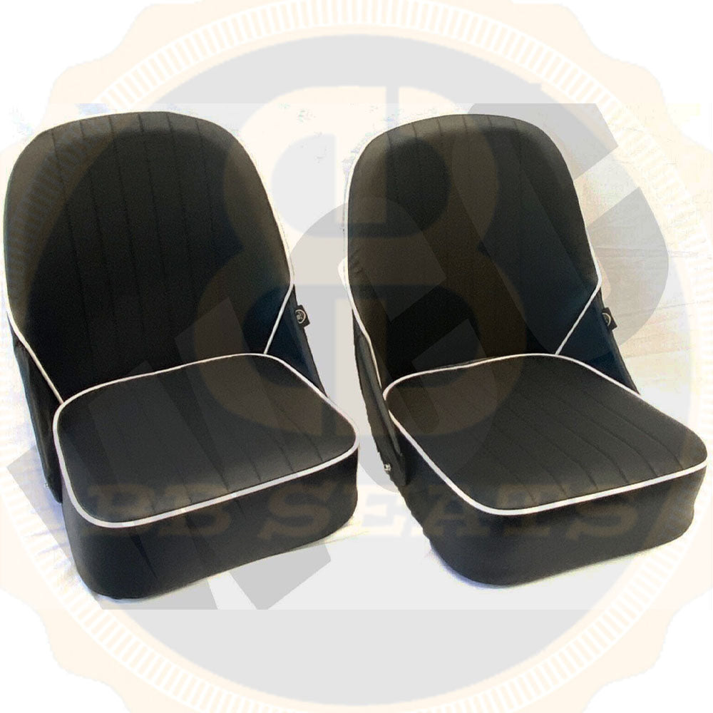 Pair BB Vintage Low Round Back Tipping Hinged Bucket Seats + Runners