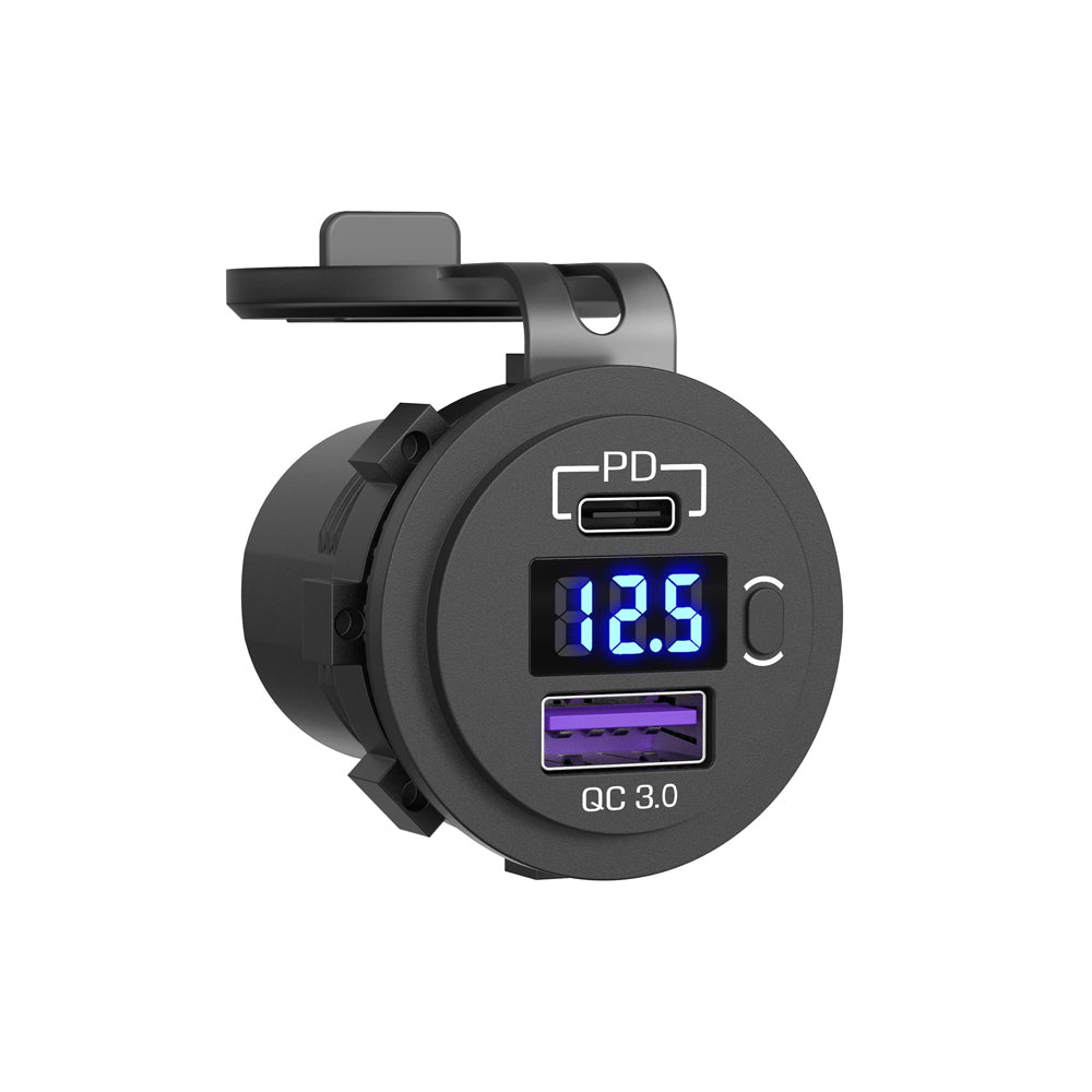 12v / 24v Power Outlet Fast Charger C USB Volt Display