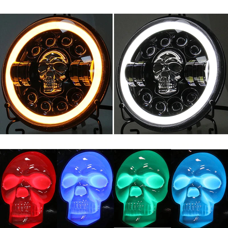 5 3/4" LED Headlight Headlamp with Halo Drl & Light Up Skull Car / Motorcycle