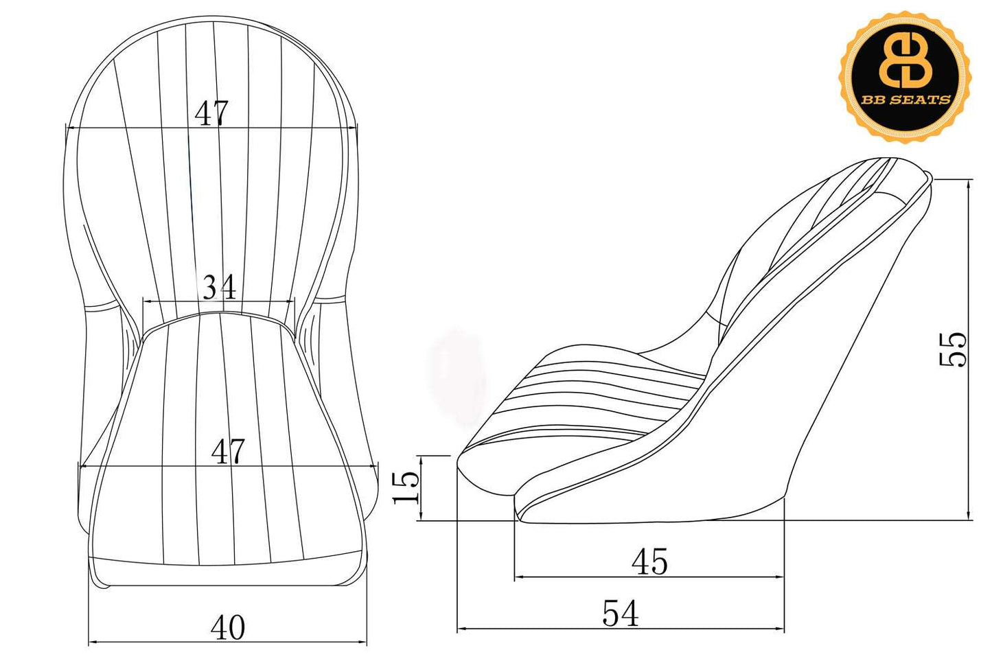 Pair BB Vintage Low Round Back Bucket Seats + Runners