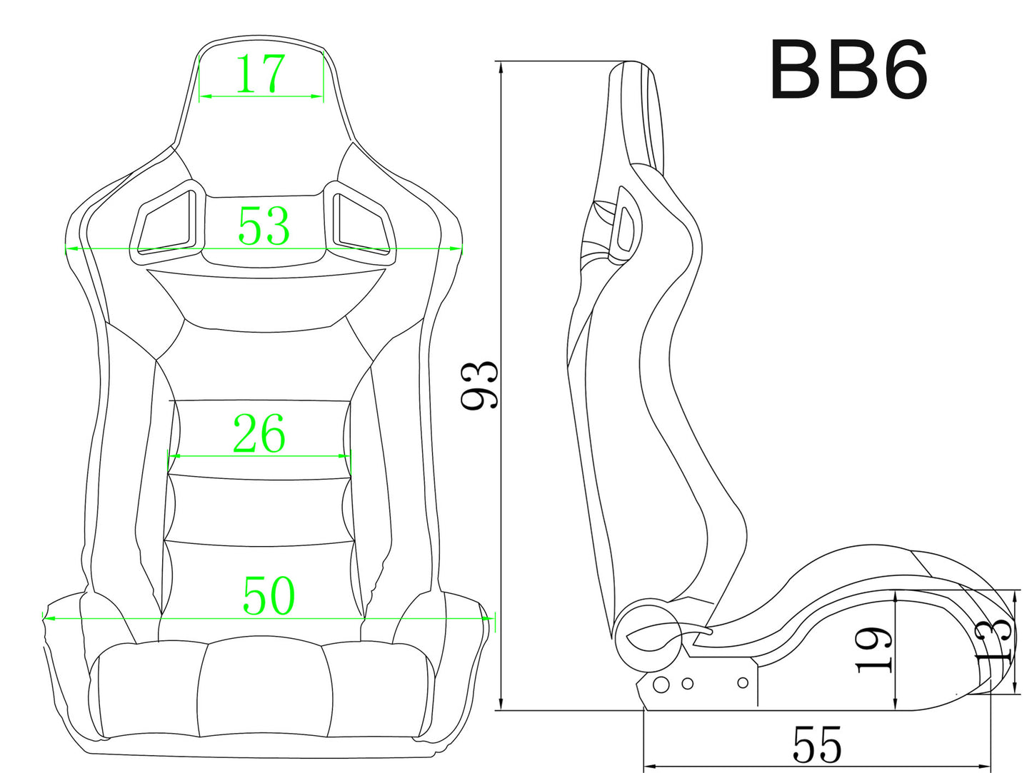 Pair BB6 Diamond Stitch / Alcantara Bucket Sports Seats + Runners