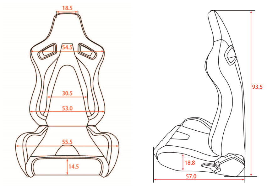 Pair BB6 RS Diamond Reclining Bucket Sports Seats + Runners