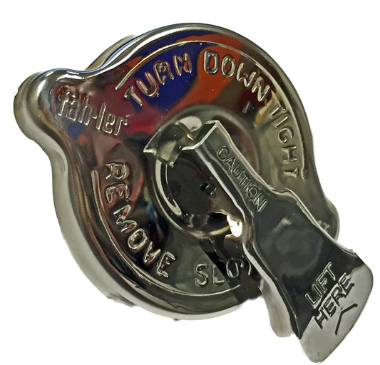 Polished Stainless Steel Radiator Cap with Safety Release Lever