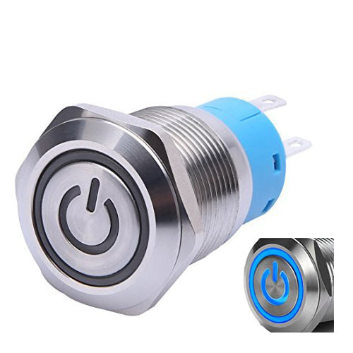 Push Button Illuminated On / Off Switch 16mm BLUE