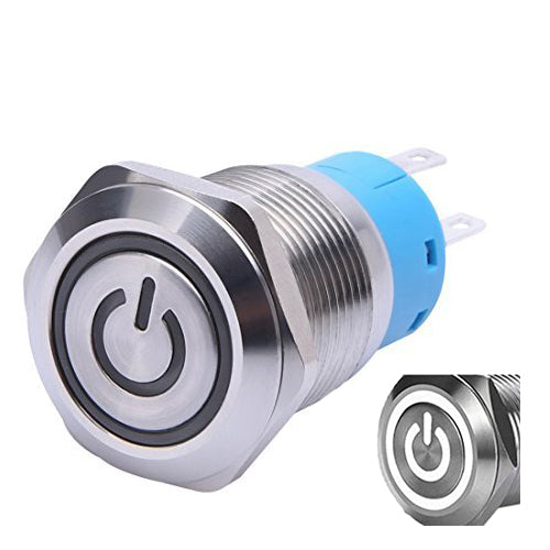 Metal Push Button Illuminated On / Off Switch 16mm WHITE