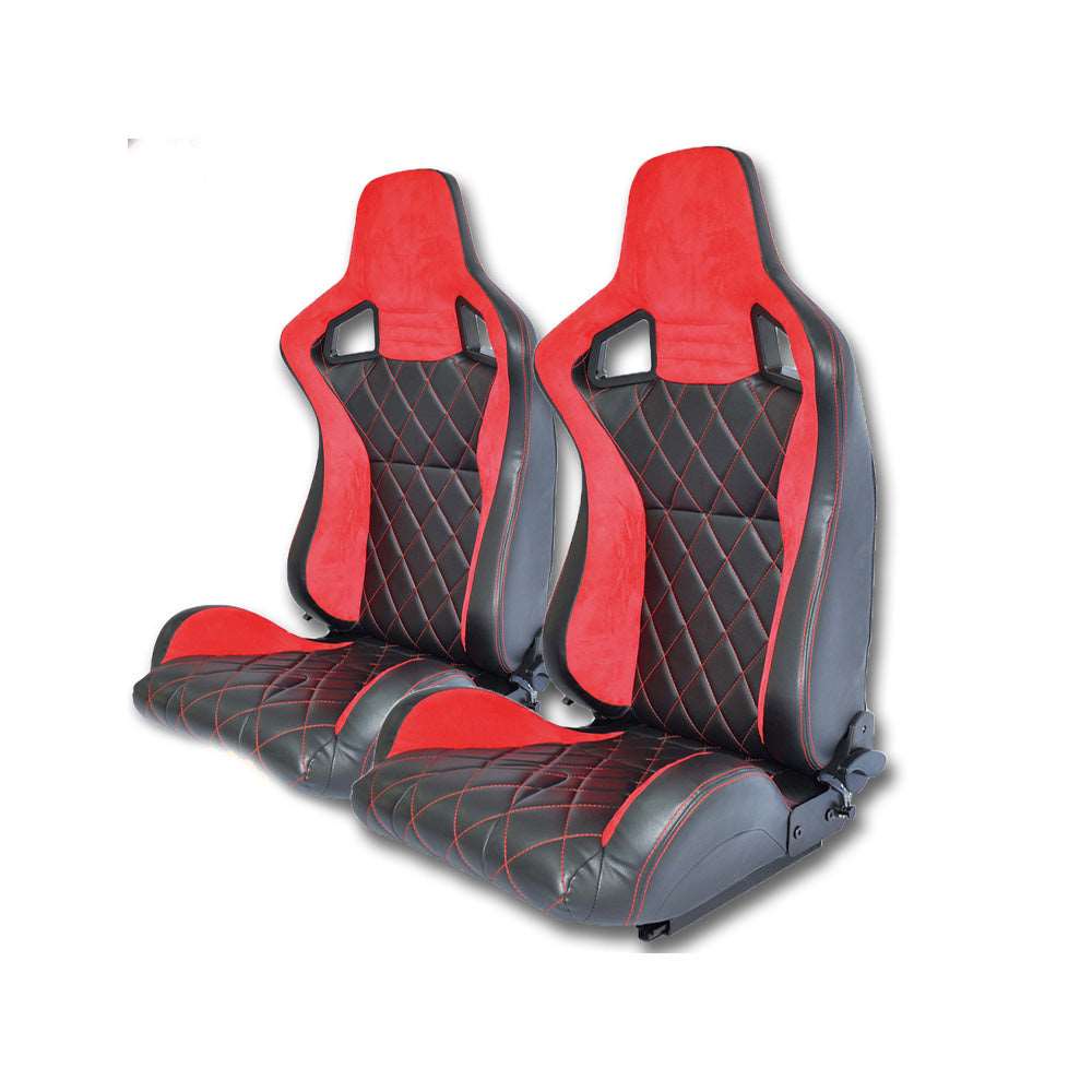 Pair BB6 Diamond Stitch / Alcantara Bucket Sports Seats + Runners