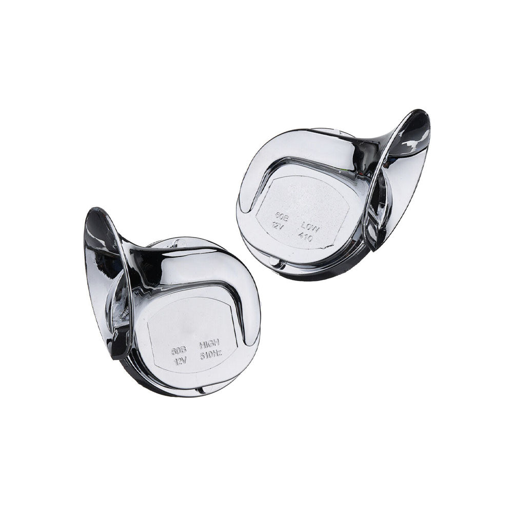 Pair Chrome Snail Horns High Low Tone