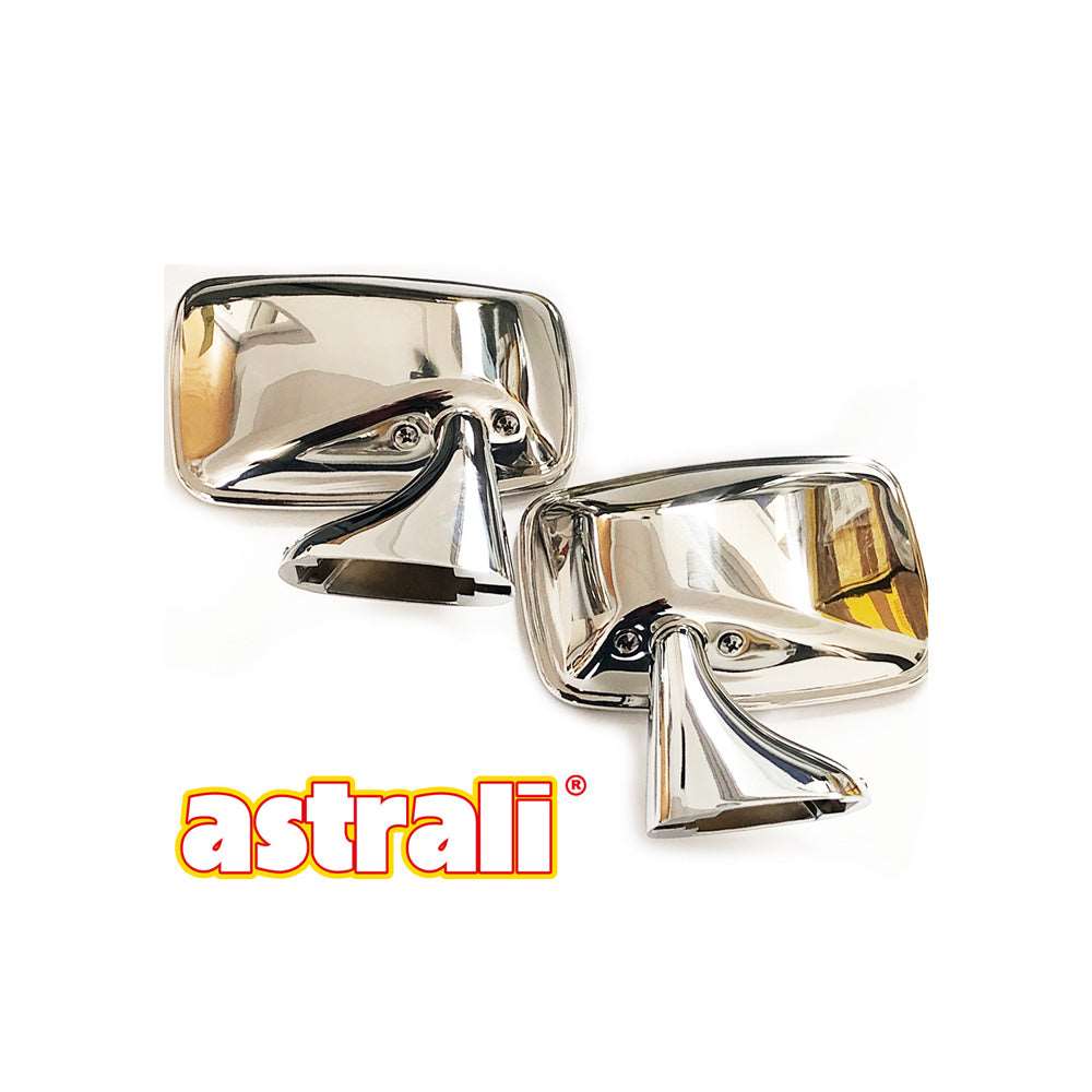 Pair Tex Style Flat Stainless Steel Door Mirrors + Fittings