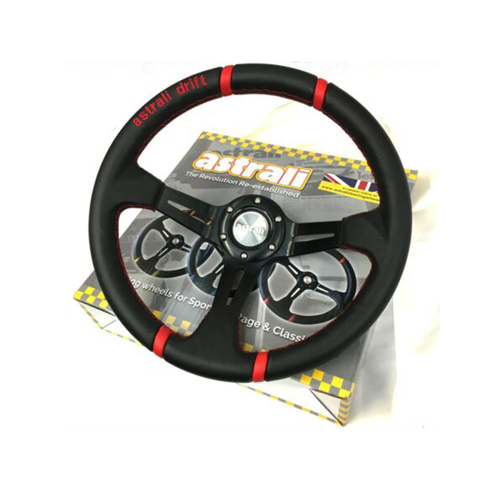 14" Astrali Dished Drift Style Leather Steering Wheel