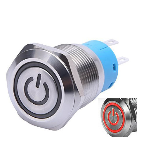 Metal Push Button Illuminated On / Off Switch 16mm RED