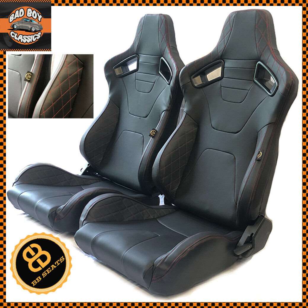 Pair BB6 RS Diamond Reclining Bucket Sports Seats + Runners