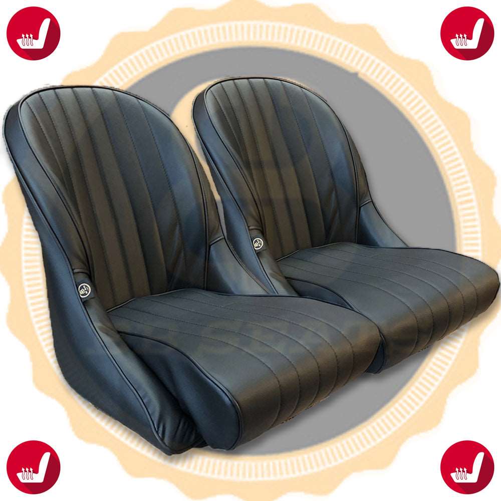 Pair BB Vintage Low Round Back Bucket Seats + Runners