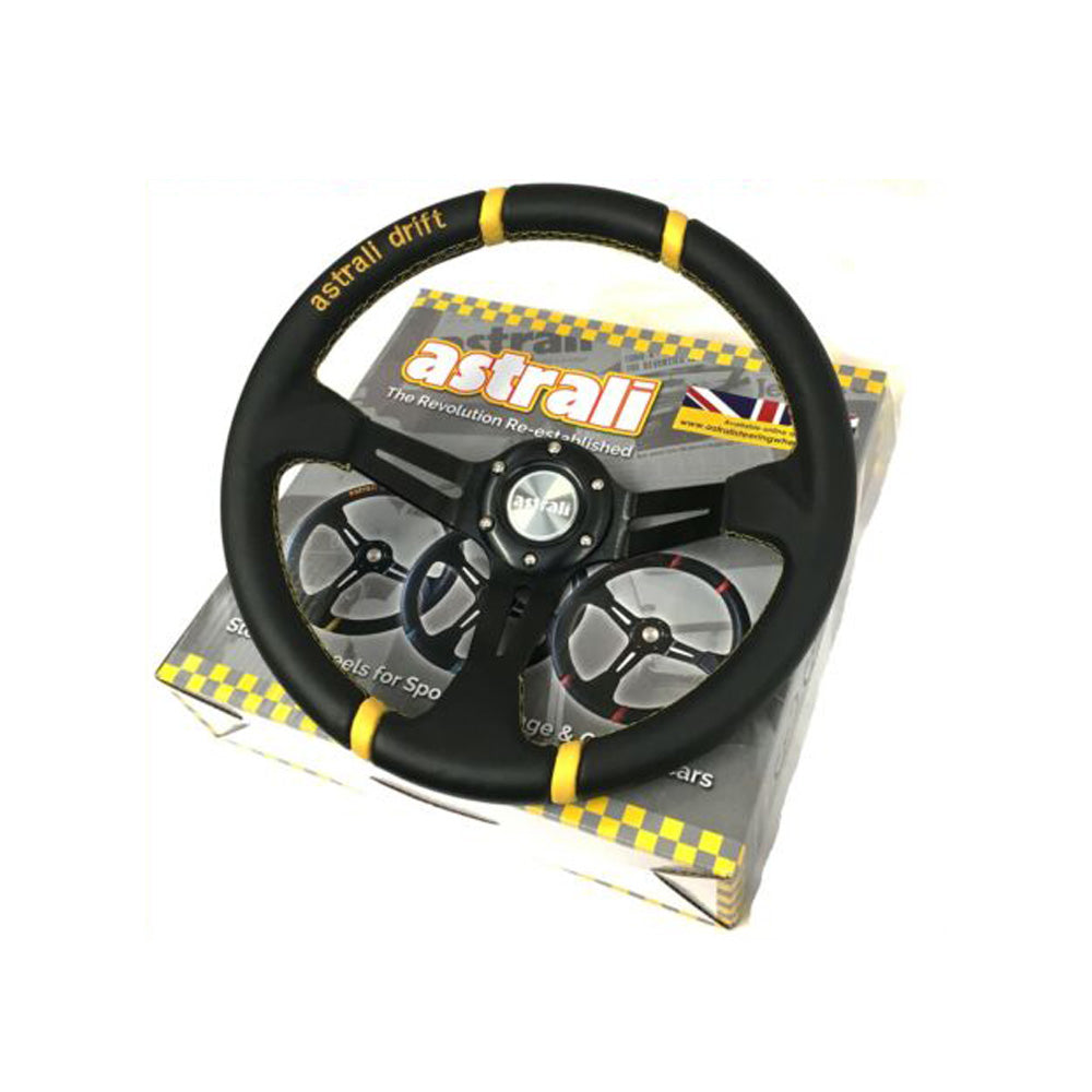 14" Astrali Dished Drift Style Leather Steering Wheel