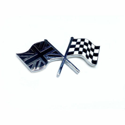 Union Jack / Chequered Flying Flag Self Adhesive Enamel Badge BLACK