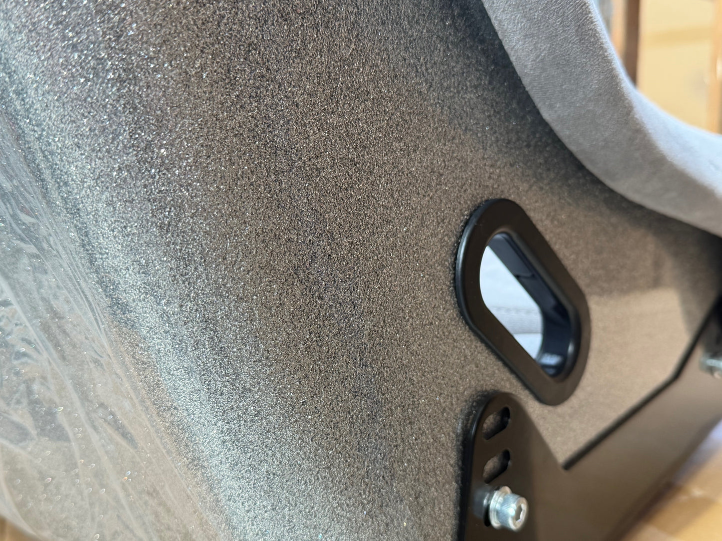 BB5 Grey Suede Alcantara Lightweight Fibreglass Fixed Bucket Seat Silver Glitter Back Large
