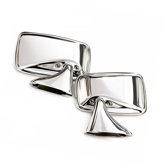 Pair Classic Flat Stainless Steel Door Mirrors + Fittings