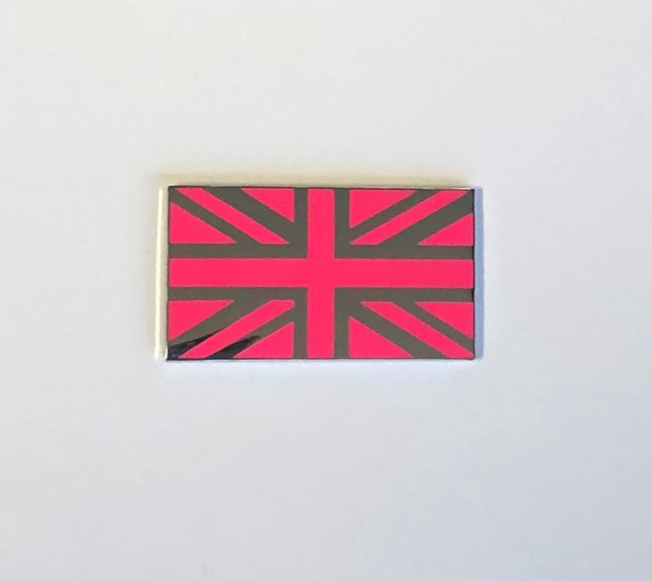 Small Pink / Chrome Union Jack Enamel Badge Emblem Self Adhesive