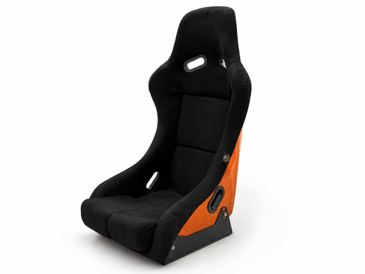BB5 Large Lightweight Fibreglass Fixed Bucket Seat Orange Glitter Backed Suede Alcantara Fabric