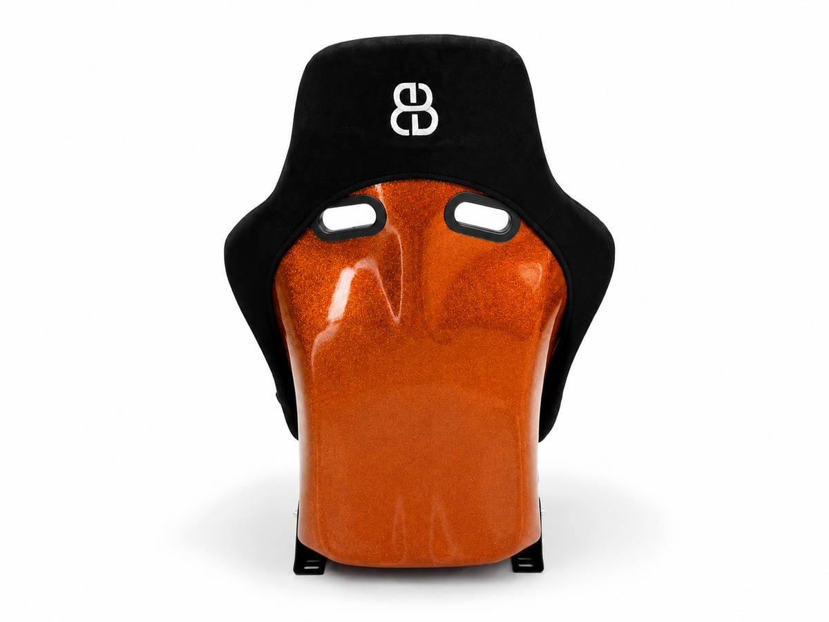 BB5 Large Lightweight Fibreglass Fixed Bucket Seat Orange Glitter Backed Suede Alcantara Fabric