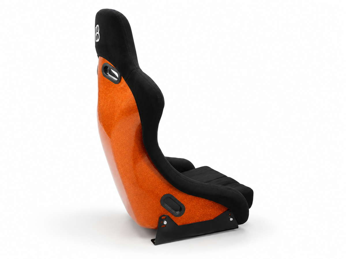 BB5 Large Lightweight Fibreglass Fixed Bucket Seat Orange Glitter Backed Suede Alcantara Fabric
