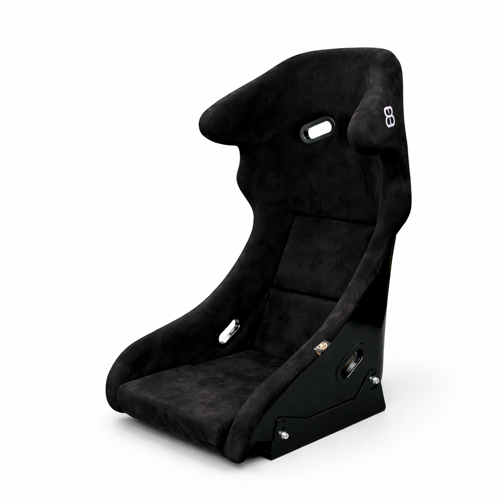BB5 RS Black Suede Fibreglass Bucket Seat Large + Runners & Sidemounts