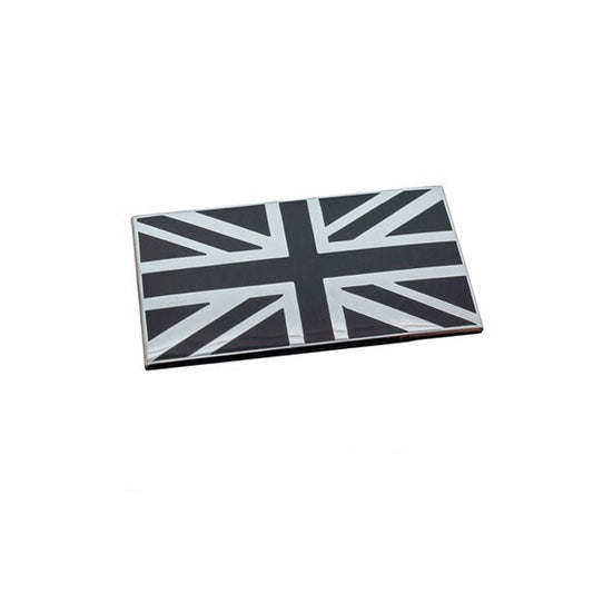 Small Black / Chrome Union Jack Enamel Badge Emblem Self Adhesive 38mm x 21mm