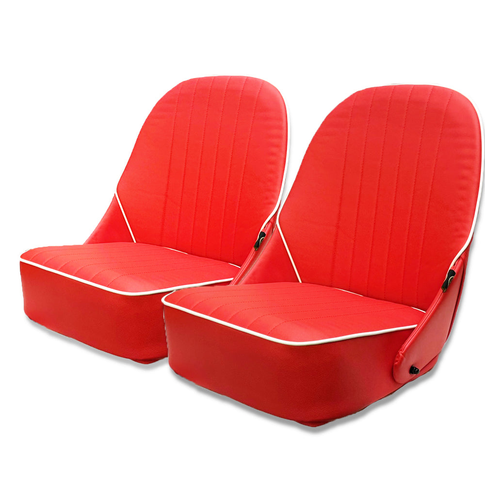 Pair BB Vintage Low Round Back Tipping Hinged Bucket Seats + Runners