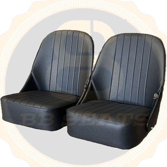 Pair BB Vintage Low Round Back Tipping Hinged Bucket Seats + Runners