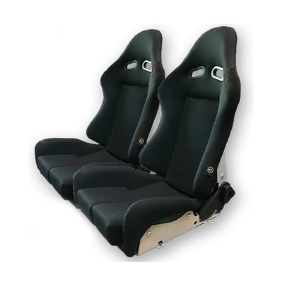 Pair JDM Style BB7 Fibreglass Fabric Reclining Bucket Sports Seats + Runners